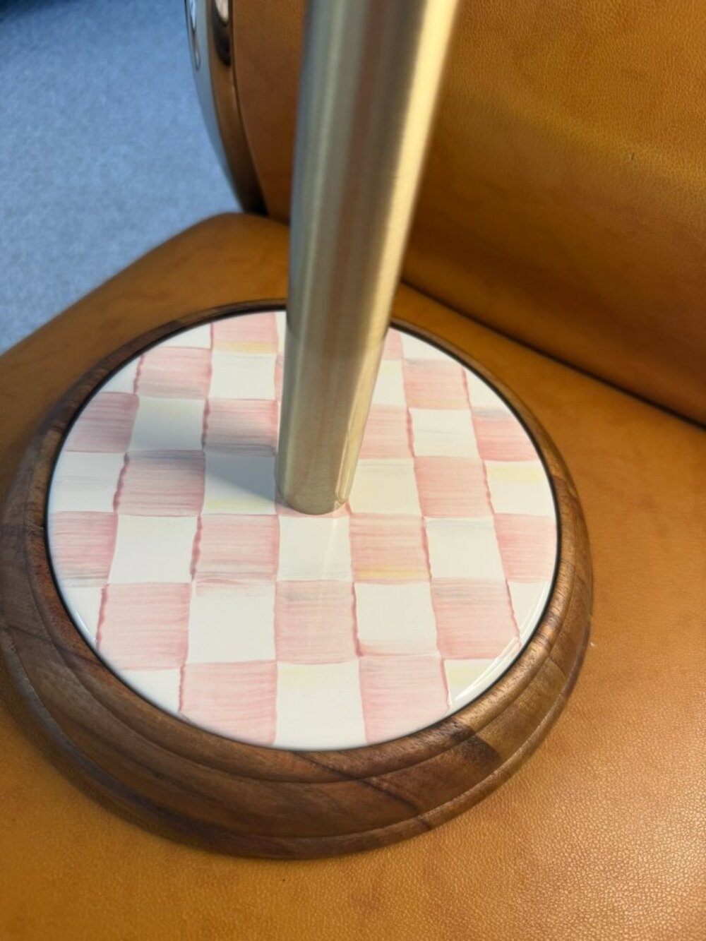 MacKenzie-Childs NEW Rosy Check - Wood Paper Towel Holder